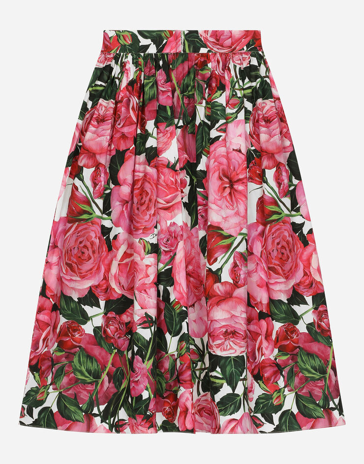 Dolce & Gabbana Poplin dress with rose print over a white background Print L55I33HS5SC