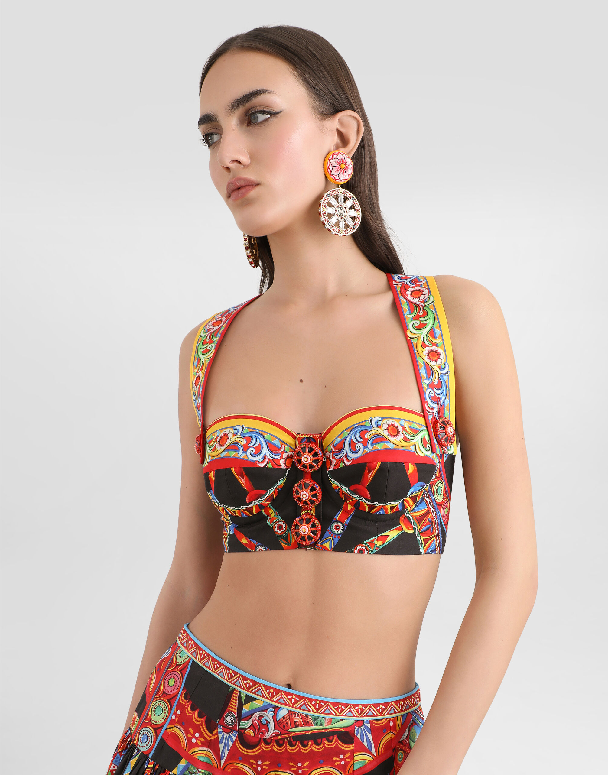 Carretto-print poplin top in Multicolor for Women | Dolce&Gabbana®