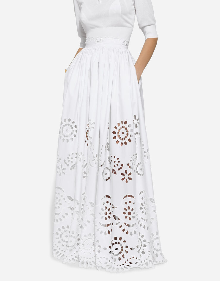 Dolce & Gabbana カットアウト ディテール コットン サーキュラーロングスカート ホワイト F4CVUZGDCJ5