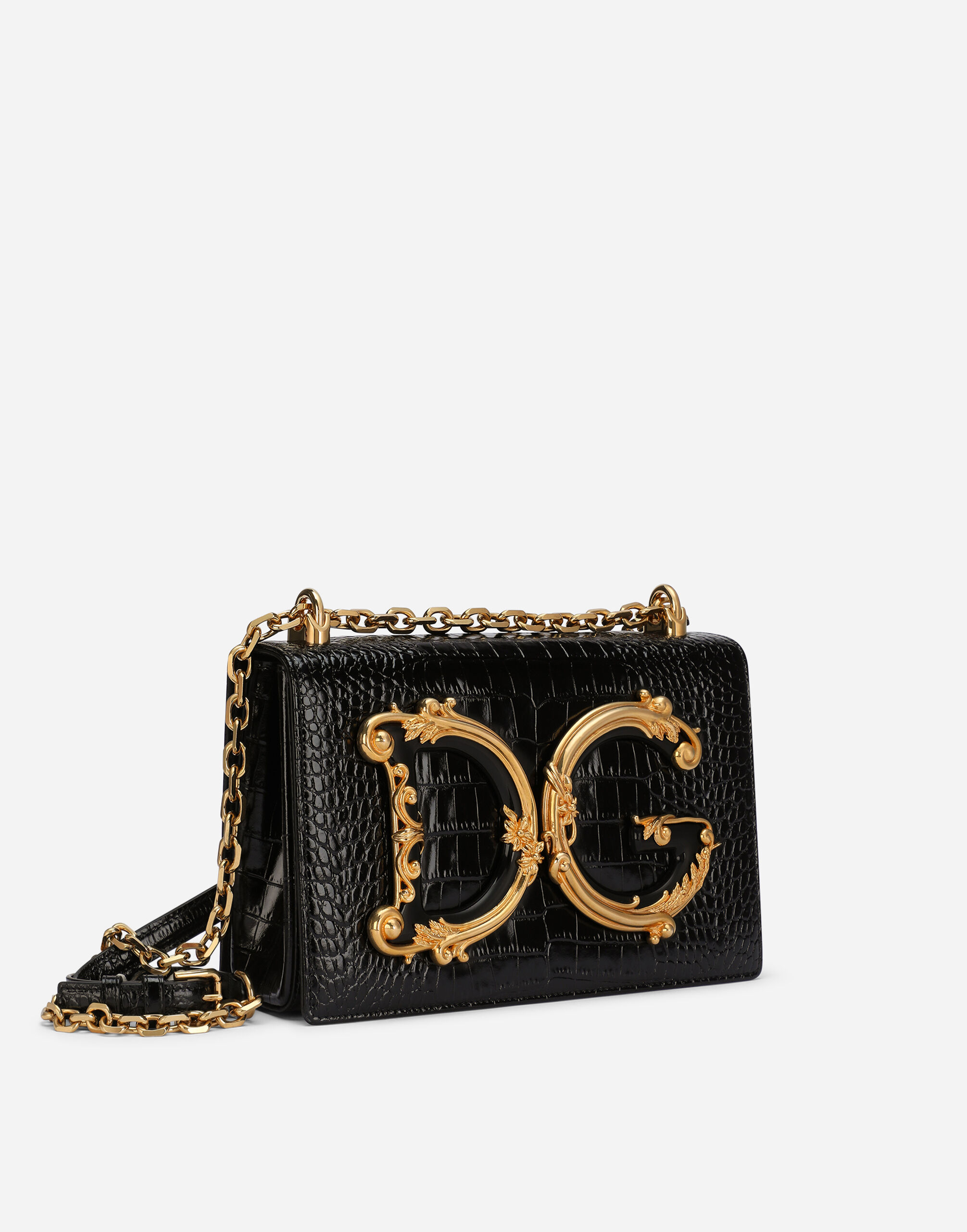 Crocodile print calfskin DG Girls bag in Black for Dolce Gabbana US