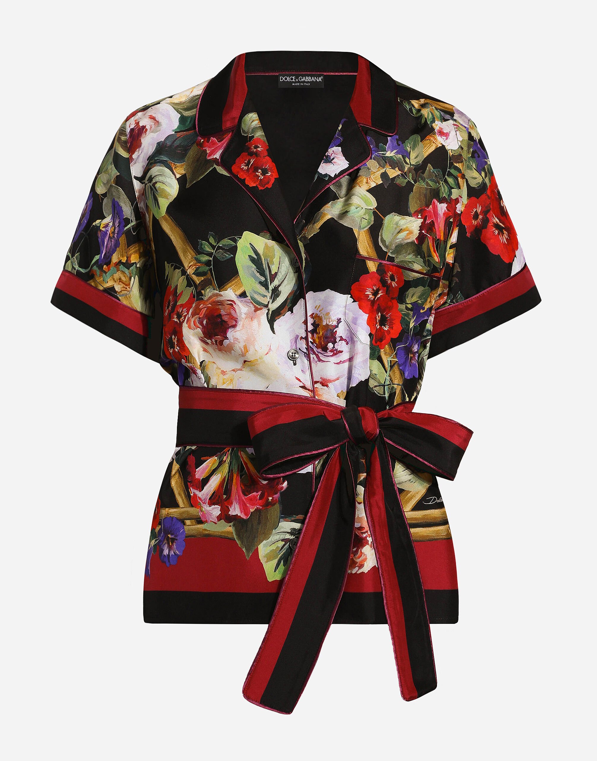 Dolce & Gabbana Pyjamabluse aus Twill Rosengarten-Print Print F6FAITFSTBJ