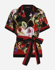 Dolce & Gabbana Chemise de pyjama en sergé à imprimé roseraie Imprimé F5Q08THS5Q0
