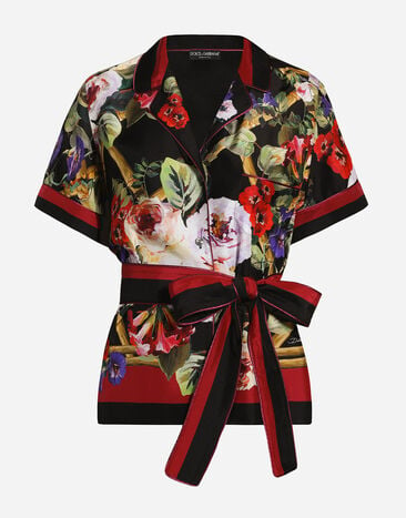 Dolce & Gabbana Pyjamabluse aus Twill Rosengarten-Print Print F5Q08THS5Q0