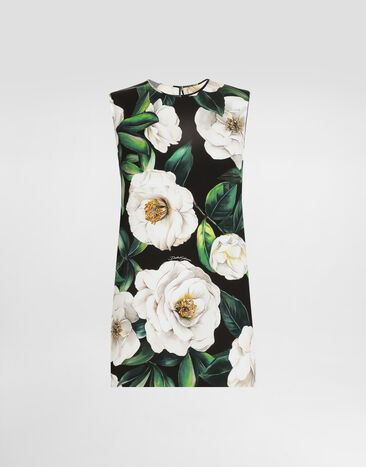 Dolce & Gabbana Sleeveless charmeuse top with gardenia print Print F7AO3TFSA7F