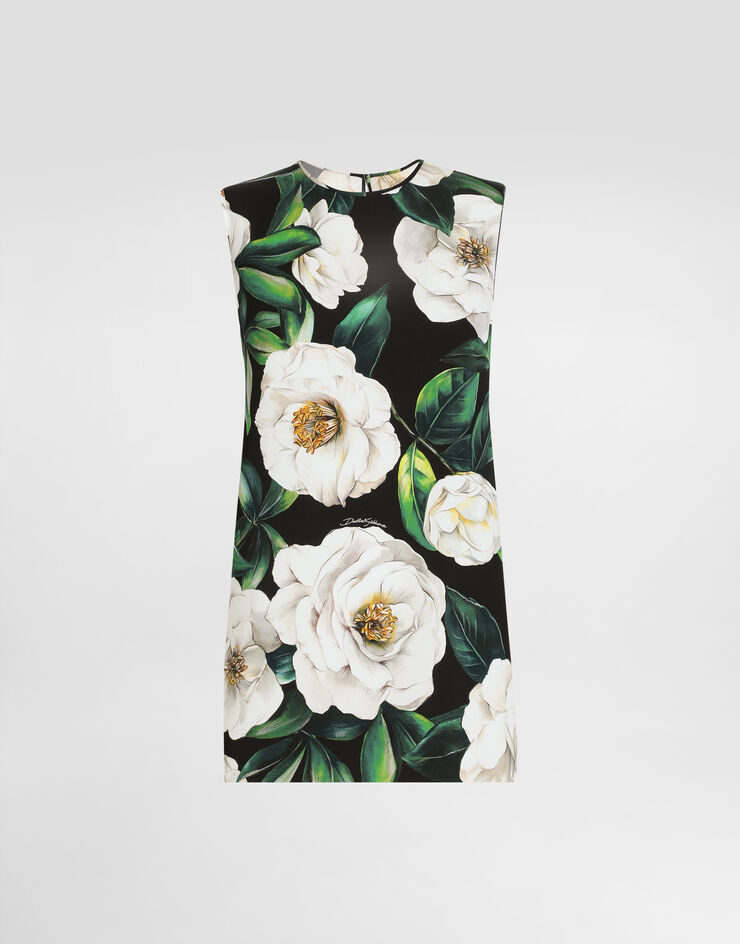 Dolce & Gabbana Sleeveless charmeuse top with gardenia print Print F7AO3TFSA7F