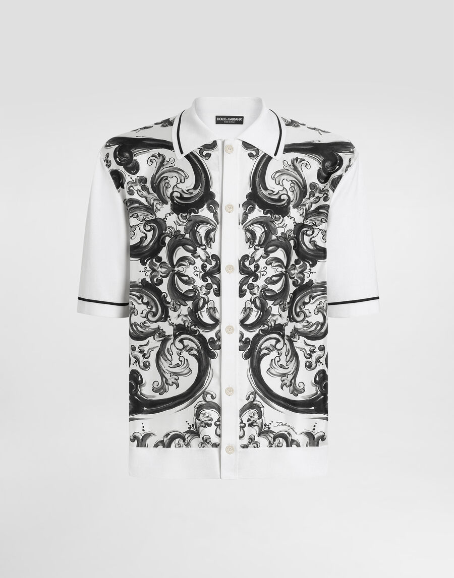 Majolica-print oversized silk and cotton shirt