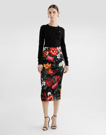 Dolce & Gabbana Silk pullover with flower brooch Black FXX48ZJBSO1