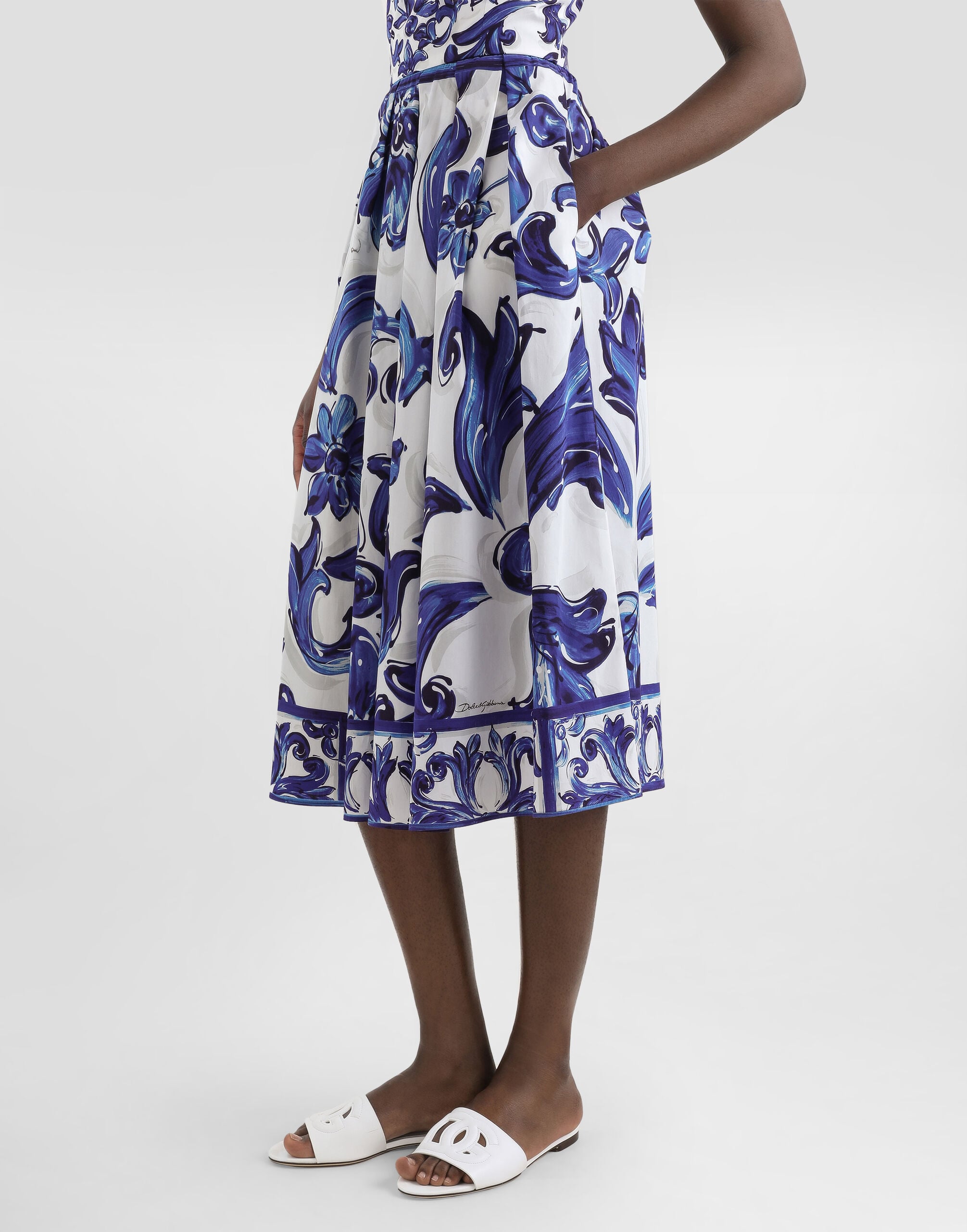 Printのウィメンズ Majolica-print short poplin dress | Dolce&Gabbana®