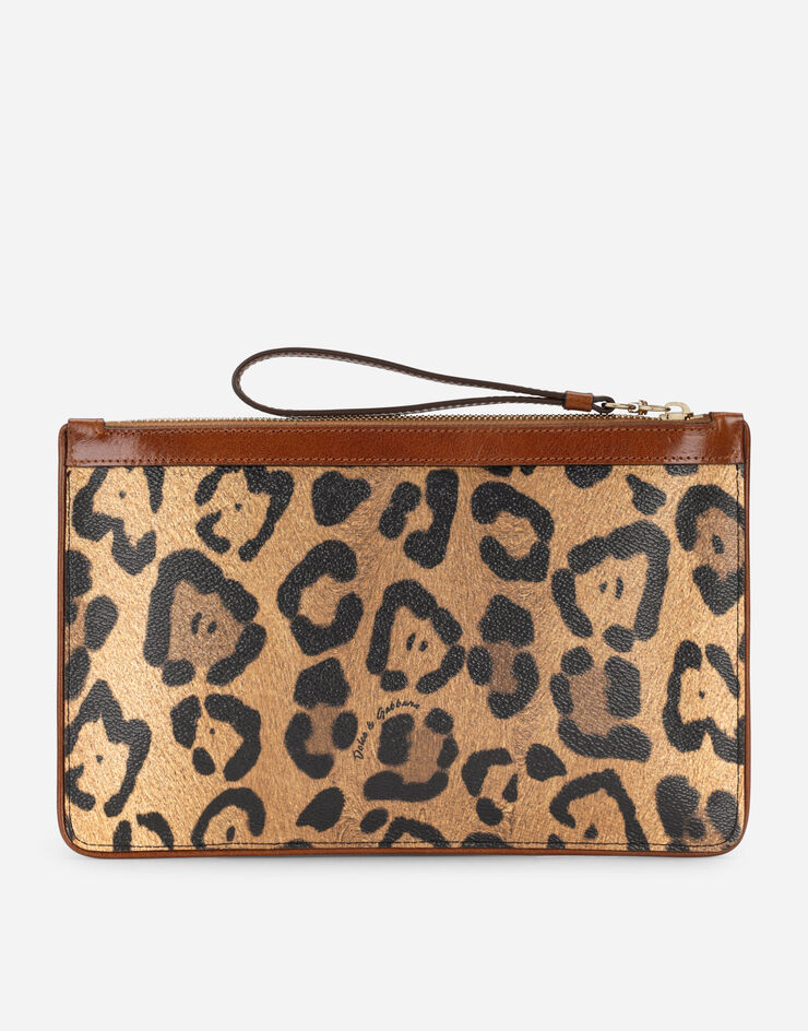 Dolce & Gabbana Flat toiletry bag in leopard-print Crespo with branded plate Multicolor BI1443AW384