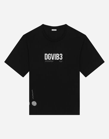 Dolce & Gabbana Jersey T-shirt with DGVIB3 logo Black L7JTHTG7M6P