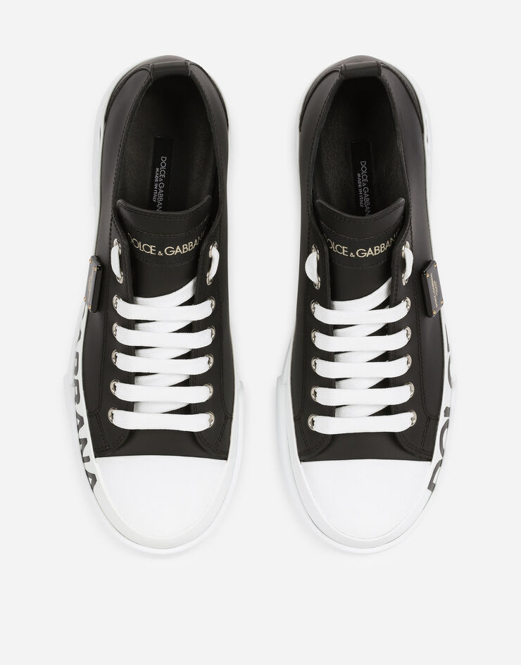 Dolce & Gabbana Calfskin Portofino light sneakers with logo-detailed plate and logo print Black/White CK1886AO515