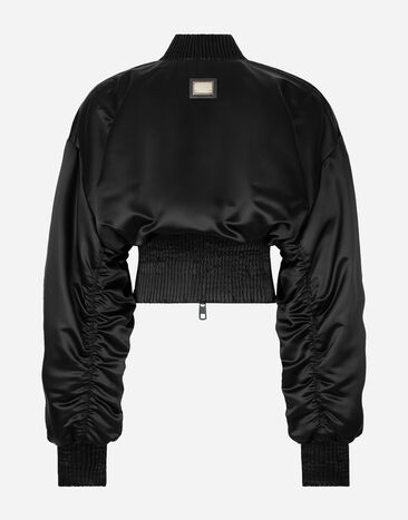 Dolce & Gabbana Short duchesse bomber jacket with draped sleeves Black F9M39THUMBZ