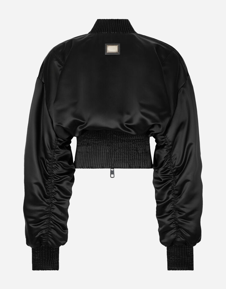 Dolce & Gabbana Short duchesse bomber jacket with draped sleeves Black F9M39THUMBZ