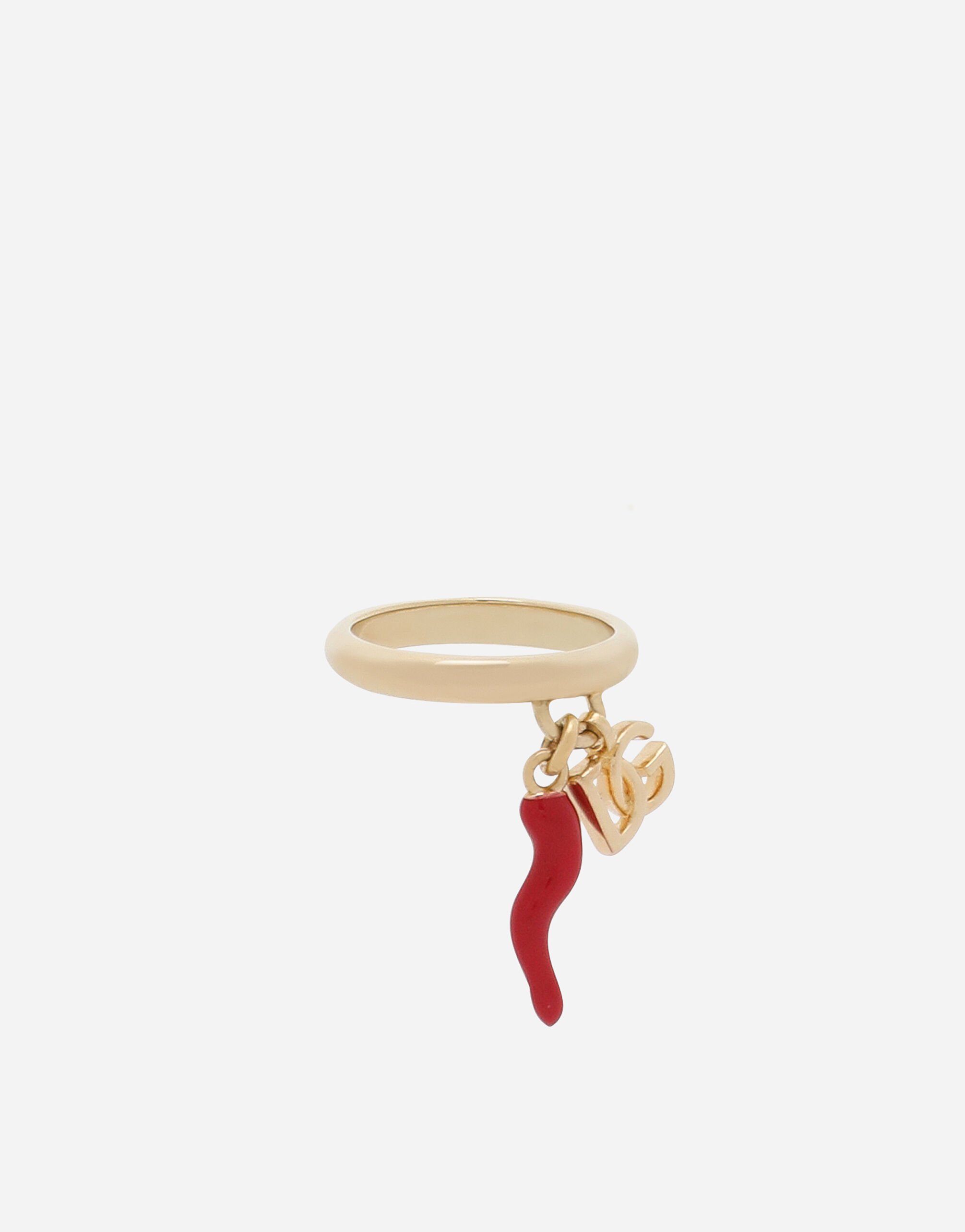 Anello fedina con charms logo DG e cornetto in Oro da Donna Dolce Gabbana