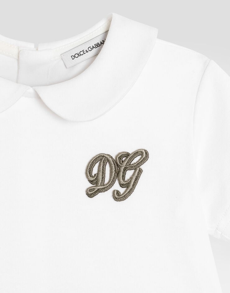 Dolce & Gabbana Interlock and linen romper with DG embroidery Multicolor L1JOBXG7P5R