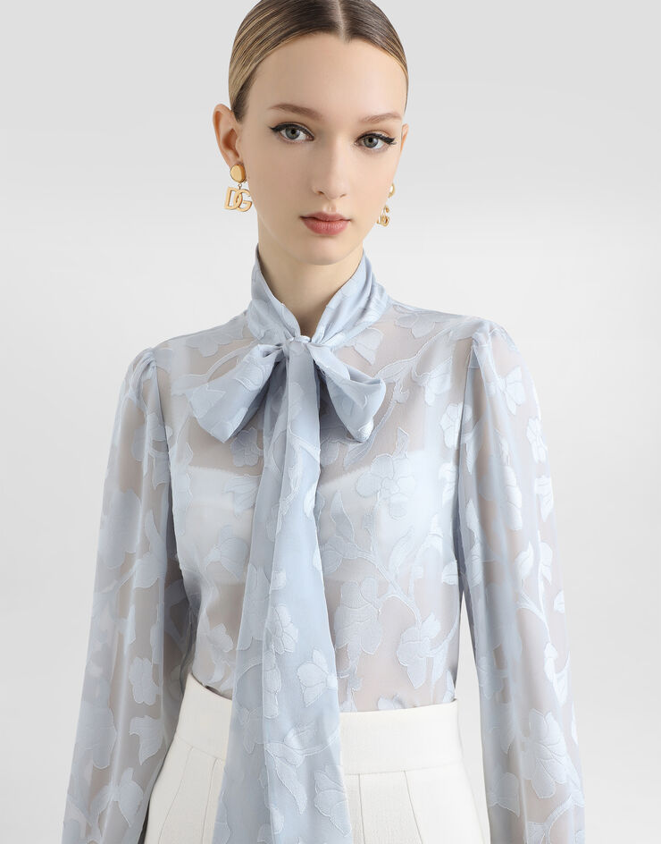 Dolce & Gabbana Floral fil coupé jacquard chiffon shirt Azure F5T81TFJ1J3