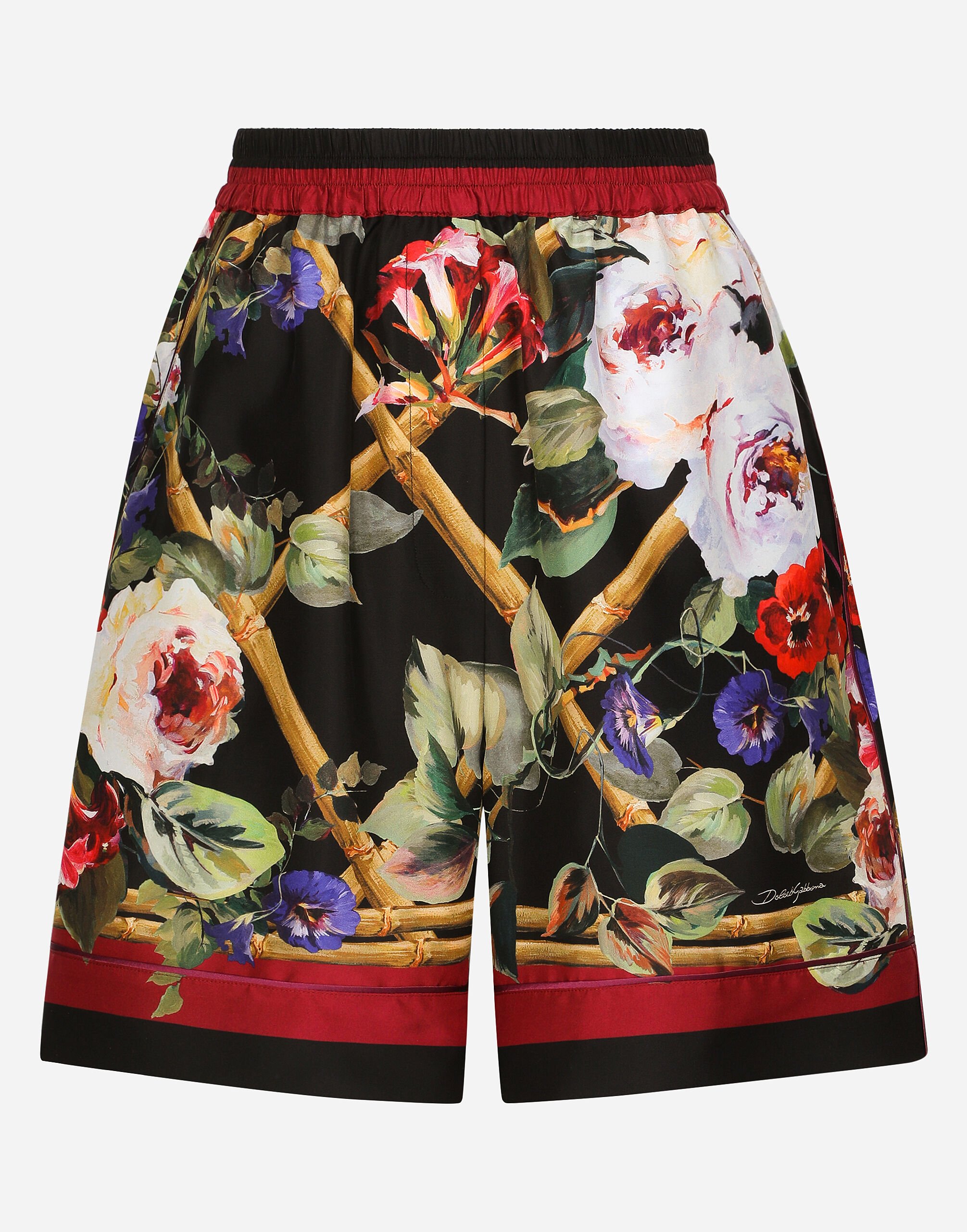 Dolce & Gabbana Pyjamashorts aus Twill Rosengarten-Print Print F6FAITFSTBJ