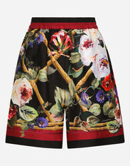 Dolce & Gabbana Twill pajama shorts with rose garden print Print FTC3HTHS5Q0