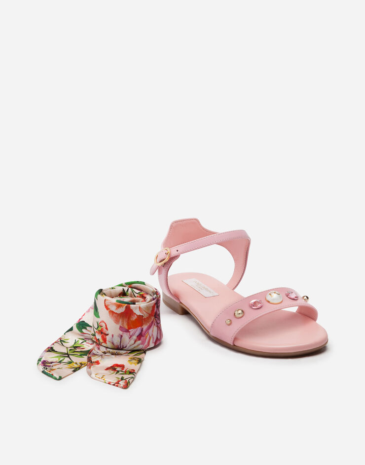 Dolce & Gabbana ANKLE STRAP SANDALS IN PATENT LEATHER WITH SATIN RIBBON 粉红 D10933A9C14