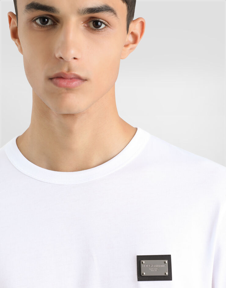 Dolce & Gabbana تيشيرت بأكمام طويلة وبطاقة شعار White G8PV0TG7P1B