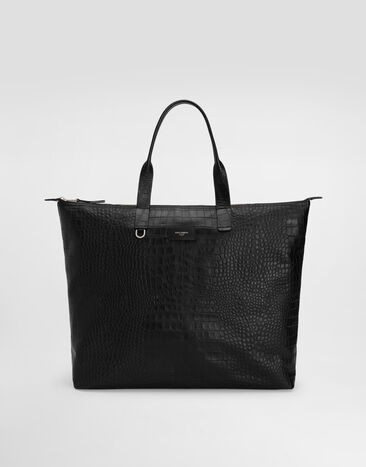 Dolce & Gabbana Bolso shopper grande de piel de becerro con estampado de cocodrilo Negro BM2374AS422