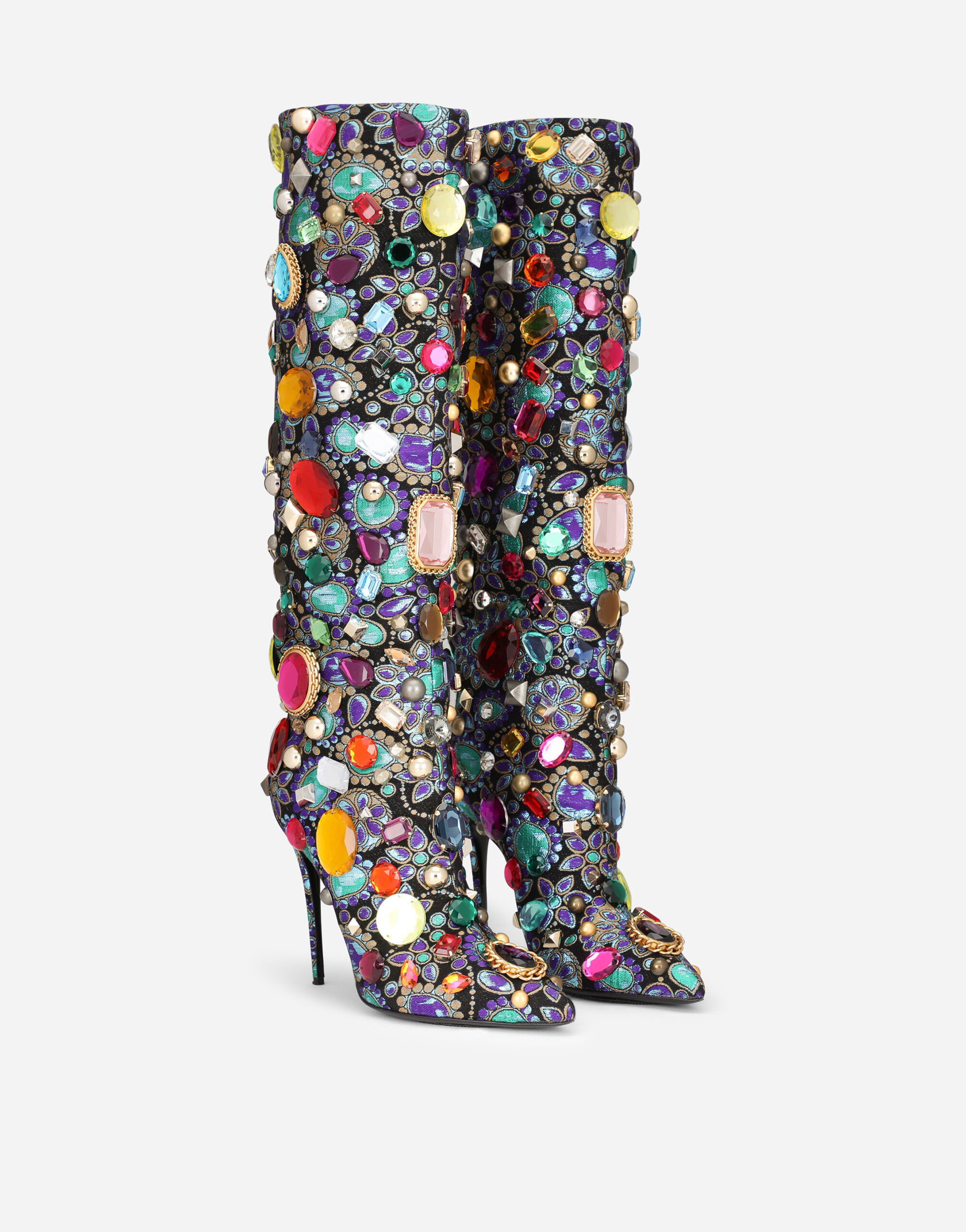 Embroidered lurex jacquard boots in Multicolor for Women