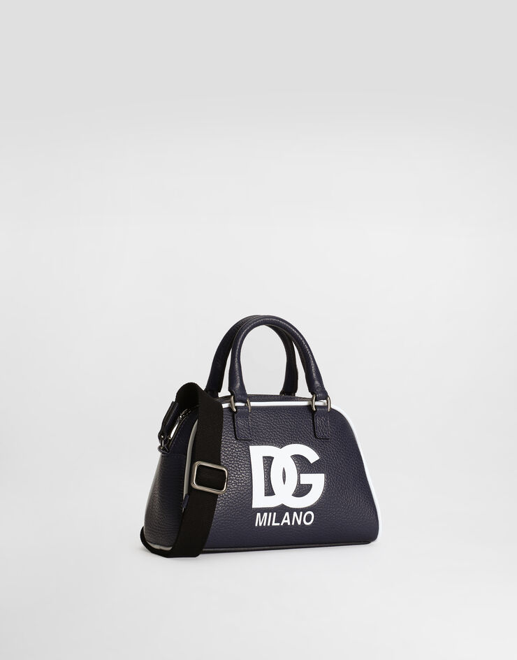 Dolce & Gabbana Tumbled calfskin bowling bag with DG logo Blue EB0250AI218