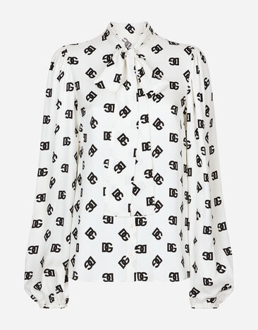 Dolce & Gabbana Camisa de charmeuse con estampado integral del logotipo DG Negro F761RTFJTBR