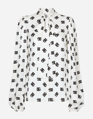 Dolce & Gabbana Charmeuse shirt with all-over DG logo print Black F761RTFJTBR