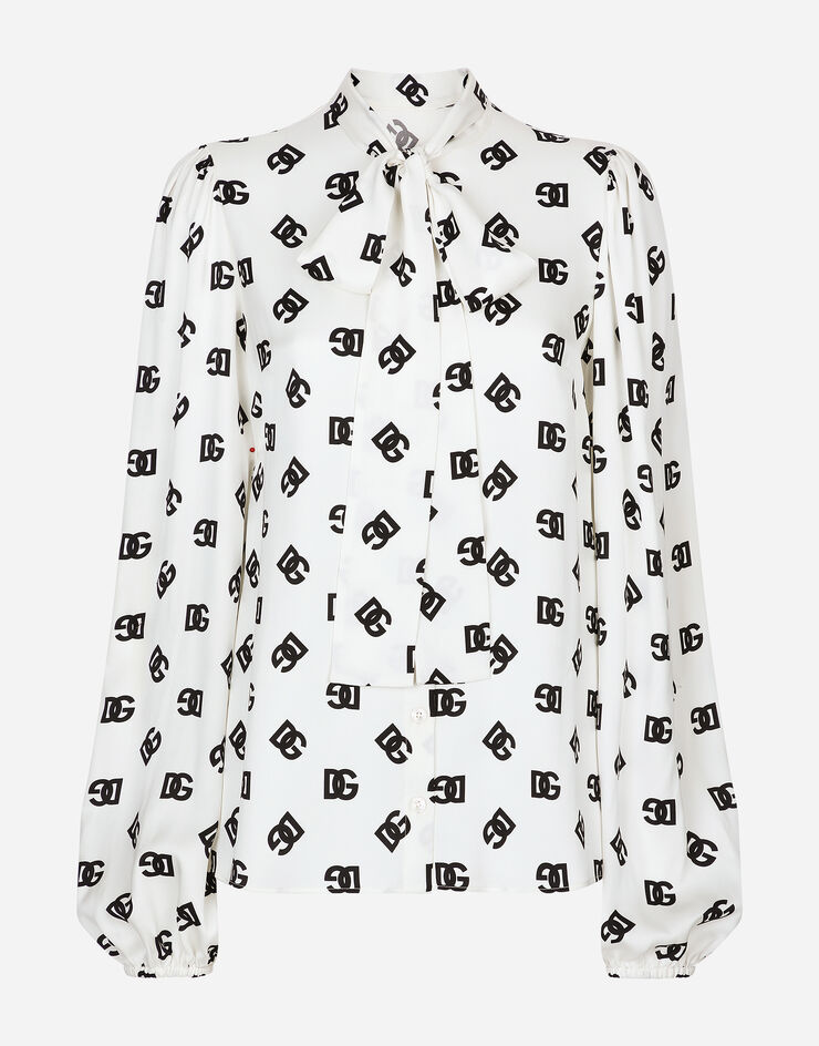 Dolce & Gabbana Charmeuse shirt with all-over DG logo print Print F5Q44TFSA4I