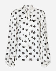 Dolce & Gabbana Charmeuse shirt with all-over DG logo print Black F759LTFLRC2