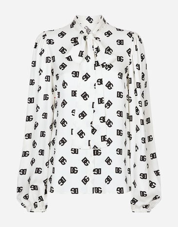 Dolce & Gabbana Рубашка из шармеза со сплошным принтом DG СИНИЙ BB6498AO621