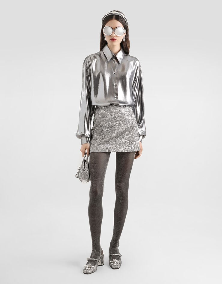 Dolce & Gabbana Gonna a vita bassa in jacquard floreale lamé Argento F4A8CTFJZAL