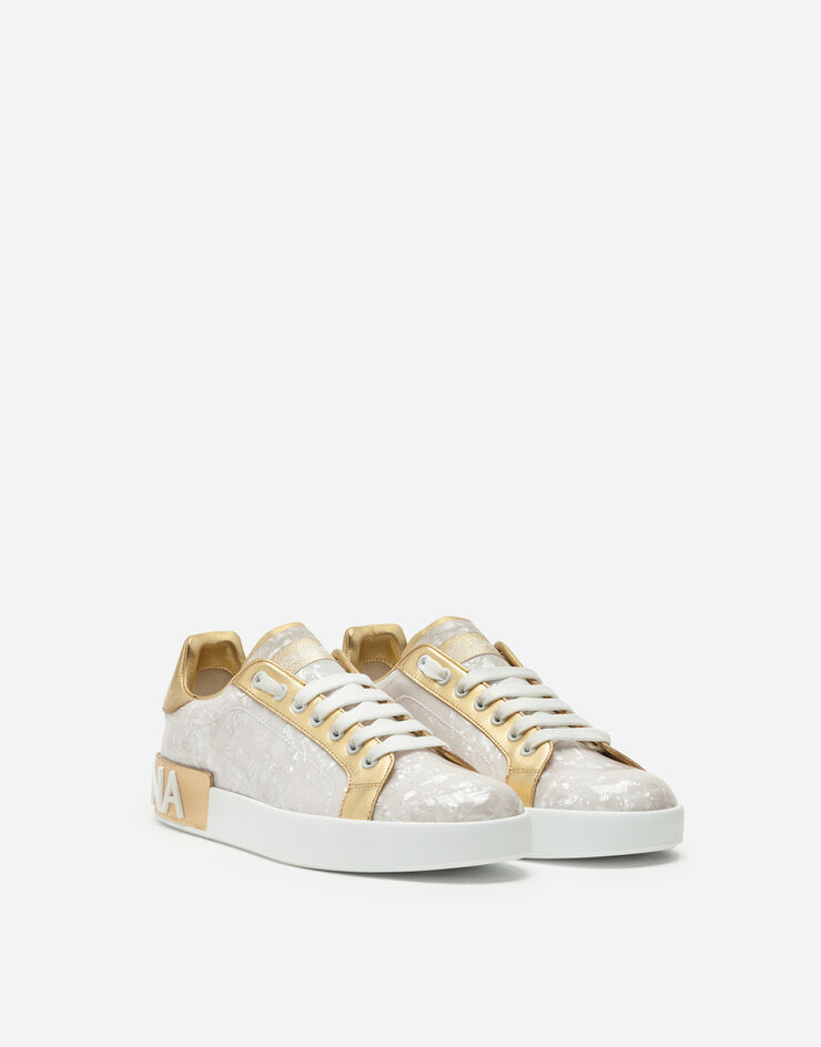 Dolce & Gabbana Portofino sneakers in mother-of-pearl print patent leather WHITE CK1544AX477