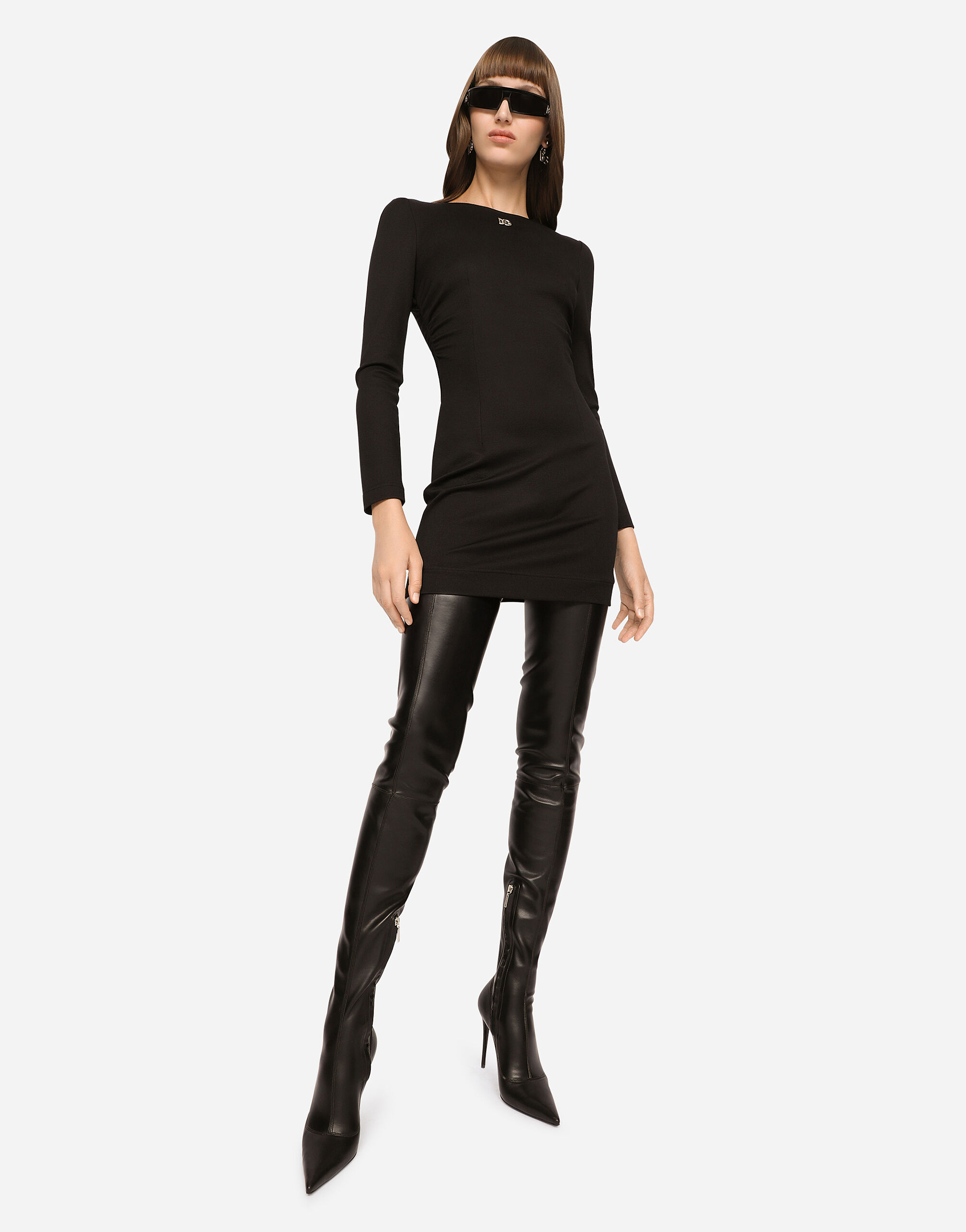 【DOLCE&GABBANA】ショート ミラノリブドレス DGロゴ ブラックのウィメンズ Short Milano rib dress with DG logo