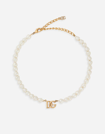 Dolce & Gabbana Collar de cadena con perlas y logotipo DG Dorado WNQ6M1W1111