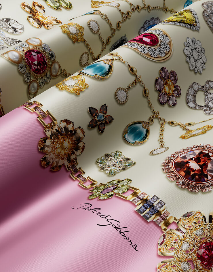 Dolce & Gabbana Fular en sarga de seda con estampado de joyas 90 x 90 Imprima FN090RGDCXR