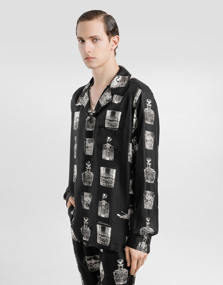Dolce & Gabbana قميص حرير بطبعة مشروب مطبعة G5IF1THI1V0