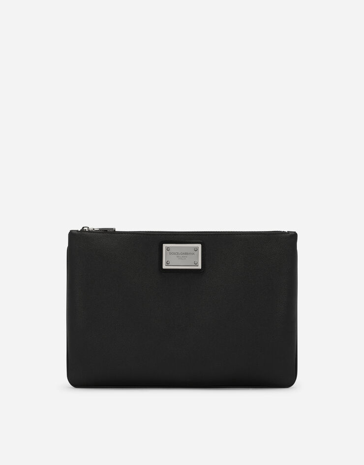 Dolce & Gabbana Pochette en cuir de veau grainé et nylon Noir BM2248AD447