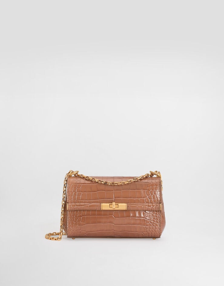 Dolce & Gabbana Marlene city mini shoulder bag in polished alligator Turtle Dove BB7766A2R08