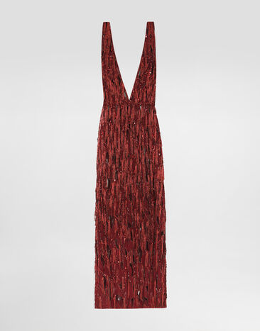 Dolce & Gabbana Long dress embroidered with fringes Multicolor F60EGZGDDG1
