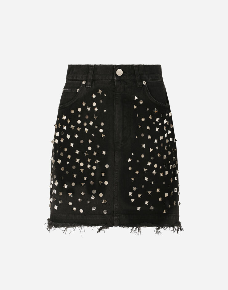 Dolce & Gabbana Studded denim miniskirt Multicolor F4BWMZG8GL2