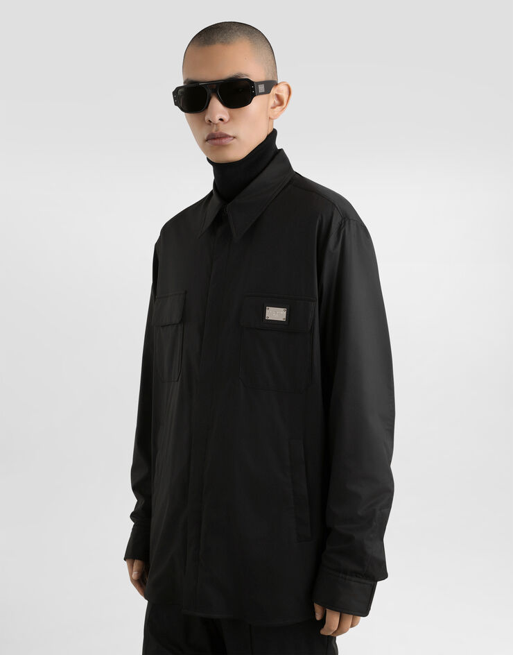 Dolce&Gabbana Hemd aus Nylon mit Logoplakette Schwarz G5KI7TGG731