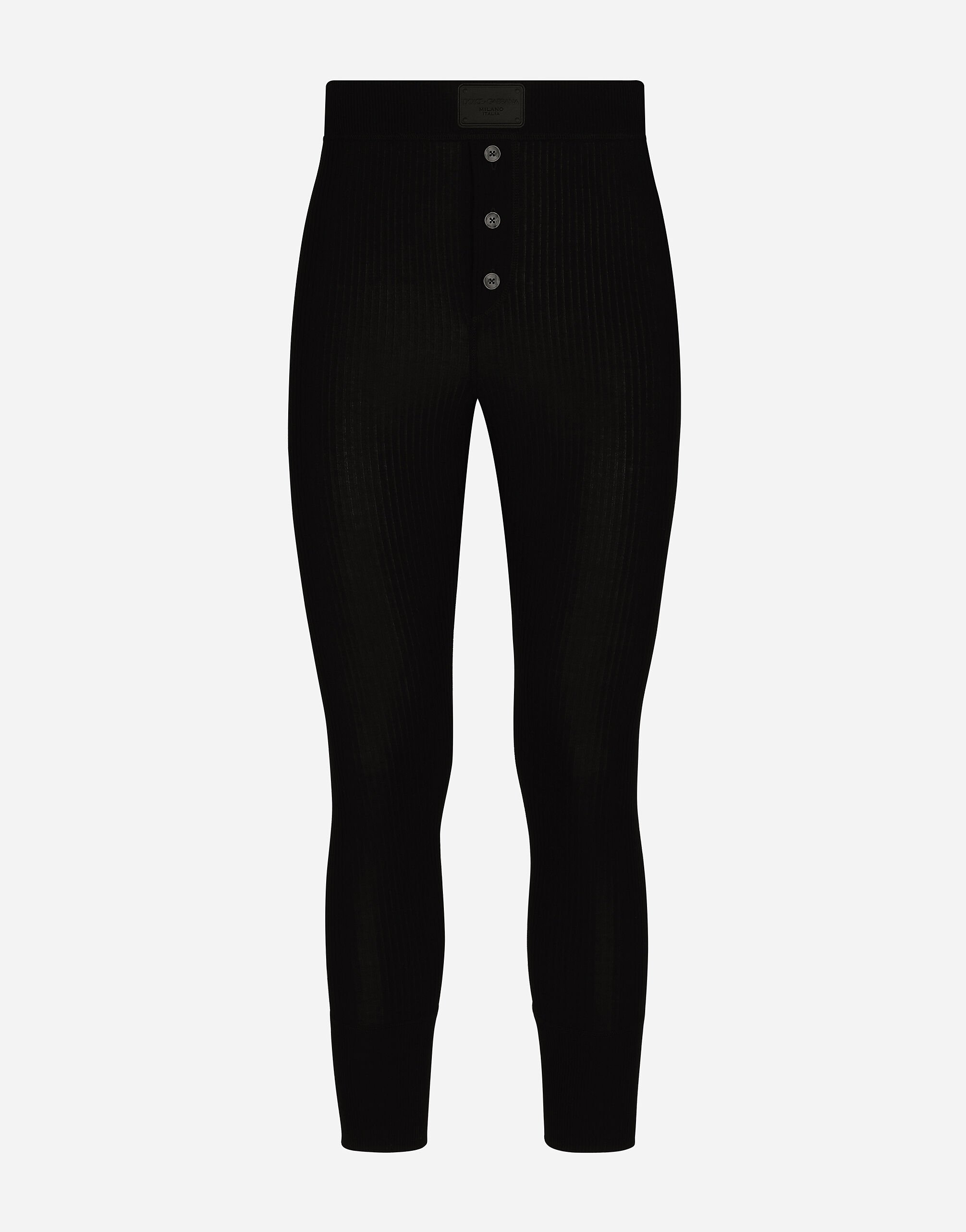 Dolce & Gabbana Leggings aus gerippter Baumwolle mit Plakette Black G2TM9TFUBFY