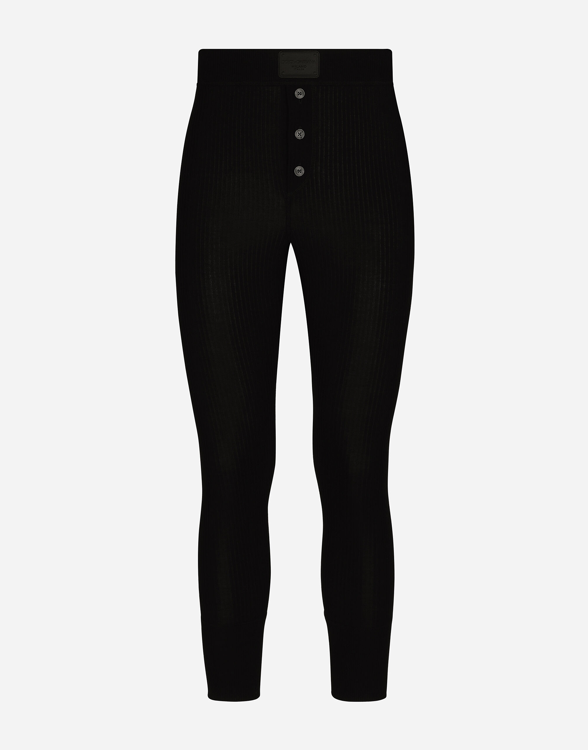 Dolce & Gabbana Leggings en coton côtelé avec plaquette Noir G2TM9TFUBFY