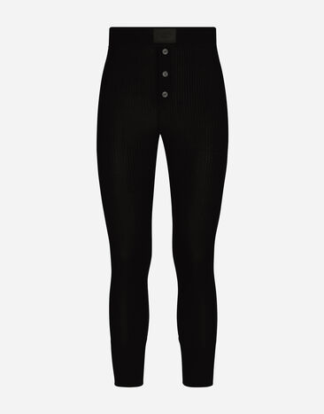 Dolce & Gabbana Leggings de algodón acanalado con placa Negro G2TM9TFUBFY