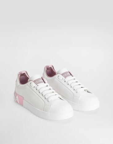 Dolce & Gabbana Sneakers Portofino en cuir de veau nappa Blanc/Rose CK1544AX615