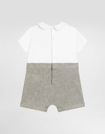 Dolce & Gabbana Interlock and linen romper with DG embroidery Multicolor L1JOBXG7P5R