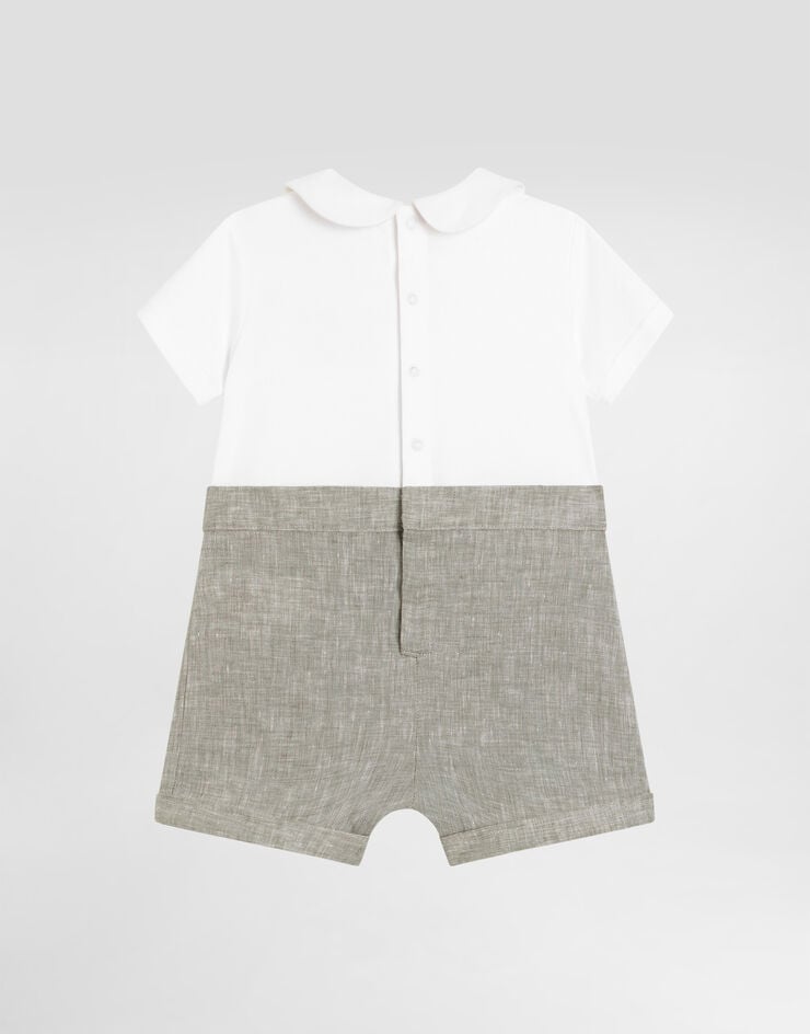 Dolce & Gabbana Interlock and linen romper with DG embroidery Multicolor L1JOBXG7P5R