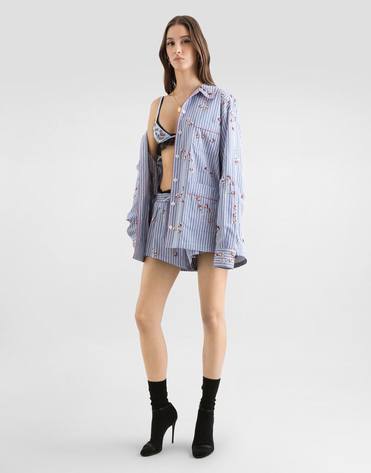 Dolce & Gabbana Poplin shirt with crystal flower embroidery Multicolor F5U26ZGDDRS